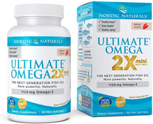 Load image into Gallery viewer, Nordic Naturals Ultimate Omega 2X Mini, Strawberry Flavor - 1120 mg Omega-3-60 Mini Soft Gels - High-Potency Omega-3 Fish Oil Supplement - EPA &amp; DHA - Promotes Brain &amp; Heart Health - 30 Servings
