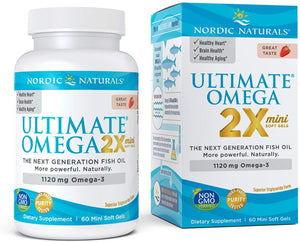 Nordic Naturals Ultimate Omega 2X Mini, Strawberry Flavor - 1120 mg Omega-3-60 Mini Soft Gels - High-Potency Omega-3 Fish Oil Supplement - EPA & DHA - Promotes Brain & Heart Health - 30 Servings