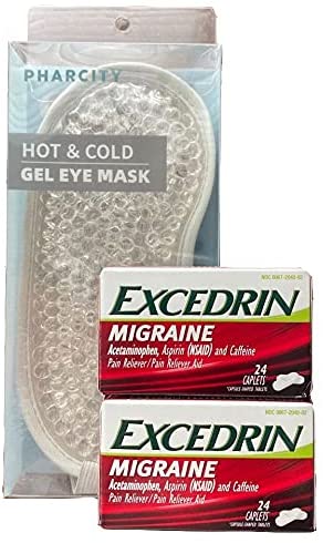 Excedrin Migraine Pain Reliever Caplets 24 ea (Pack of 2) with Reusable Gel Beads Eye Mask Hot and Cold Therapy