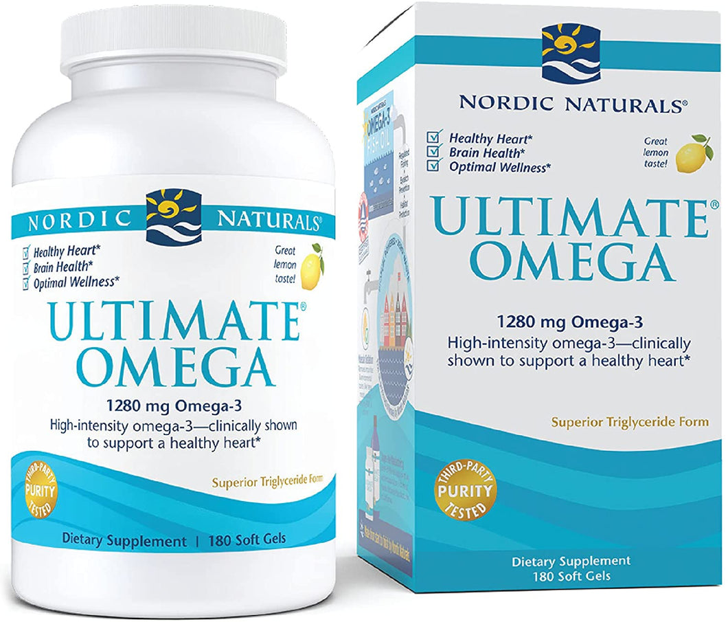 Nordic Naturals Ultimate Omega, Lemon Flavor - 1280 mg Omega-3-180 Soft Gels - High-Potency Omega-3 Fish Oil with EPA & DHA - Promotes Brain & Heart Health - Non-GMO - 90 Servings