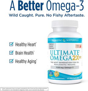 Nordic Naturals Ultimate Omega 2X Mini, Strawberry Flavor - 1120 mg Omega-3-60 Mini Soft Gels - High-Potency Omega-3 Fish Oil Supplement - EPA & DHA - Promotes Brain & Heart Health - 30 Servings