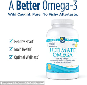 Nordic Naturals Ultimate Omega, Lemon Flavor - 1280 mg Omega-3-180 Soft Gels - High-Potency Omega-3 Fish Oil with EPA & DHA - Promotes Brain & Heart Health - Non-GMO - 90 Servings