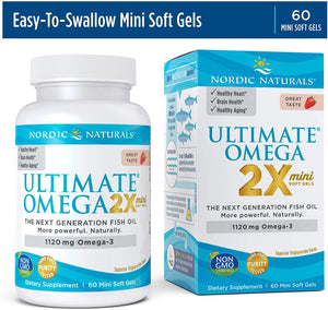 Nordic Naturals Ultimate Omega 2X Mini, Strawberry Flavor - 1120 mg Omega-3-60 Mini Soft Gels - High-Potency Omega-3 Fish Oil Supplement - EPA & DHA - Promotes Brain & Heart Health - 30 Servings