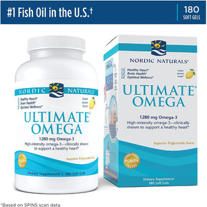 Nordic Naturals Ultimate Omega, Lemon Flavor - 1280 mg Omega-3-180 Soft Gels - High-Potency Omega-3 Fish Oil with EPA & DHA - Promotes Brain & Heart Health - Non-GMO - 90 Servings